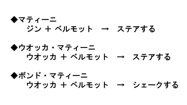 ウオッカ・マティーニとボンド・マティーニの違い